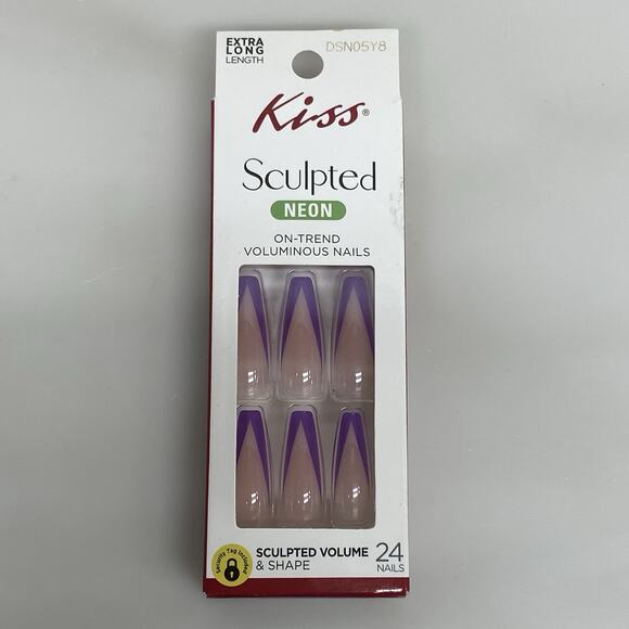 KISS Sculpted Neon Nails Extra Long 24 Ct Purple Tips New DSN05Y8 - Picture 1 of 6